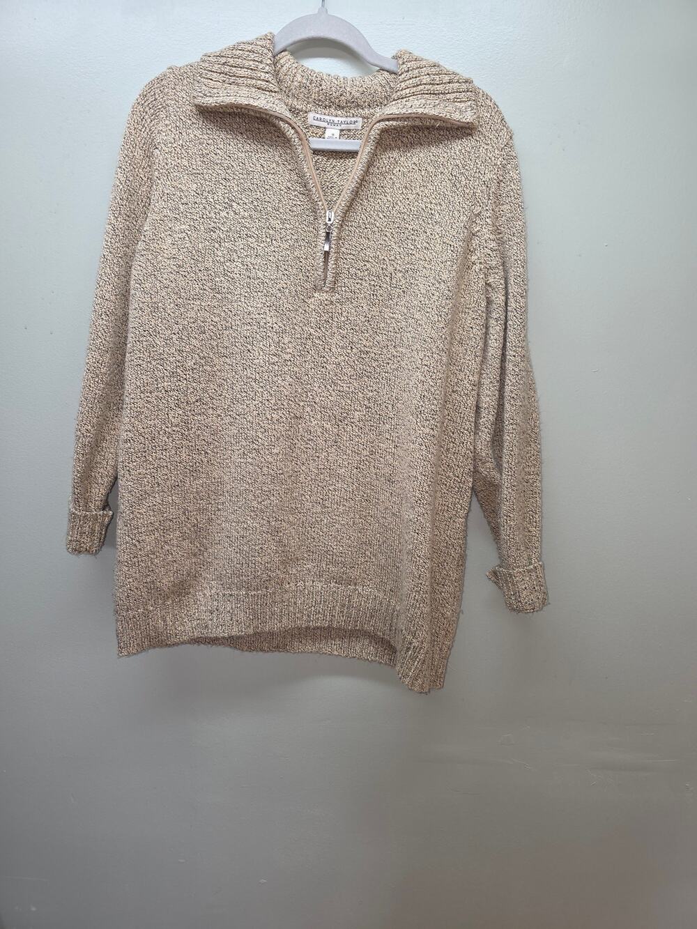 Carolyn Taylor Beige Marled Knit Quarter Zip Sweater Size 1X